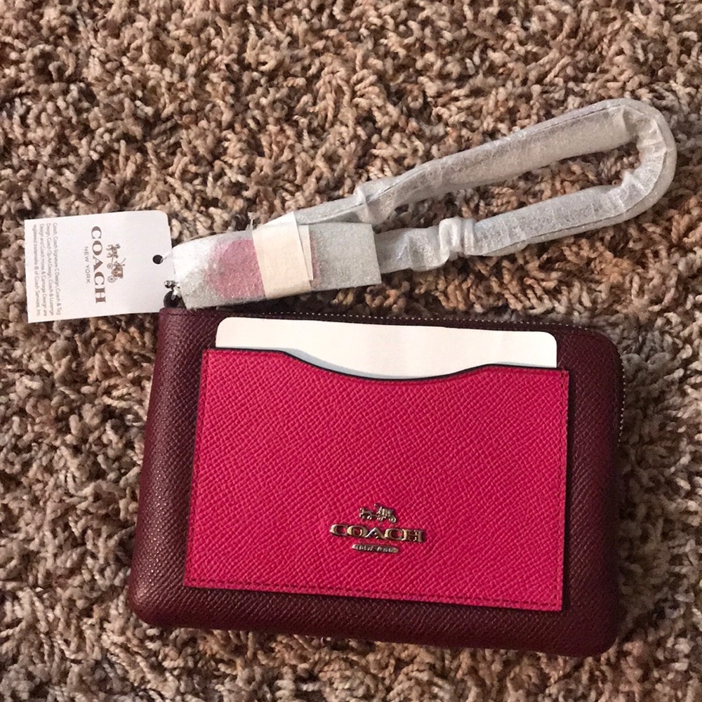 Coach Colorblock Corner Zip!  Burgundy & Cerise